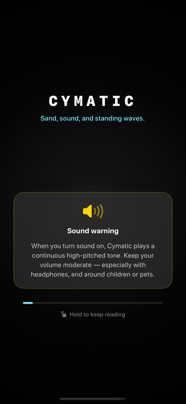 Cymatic sound warning screen